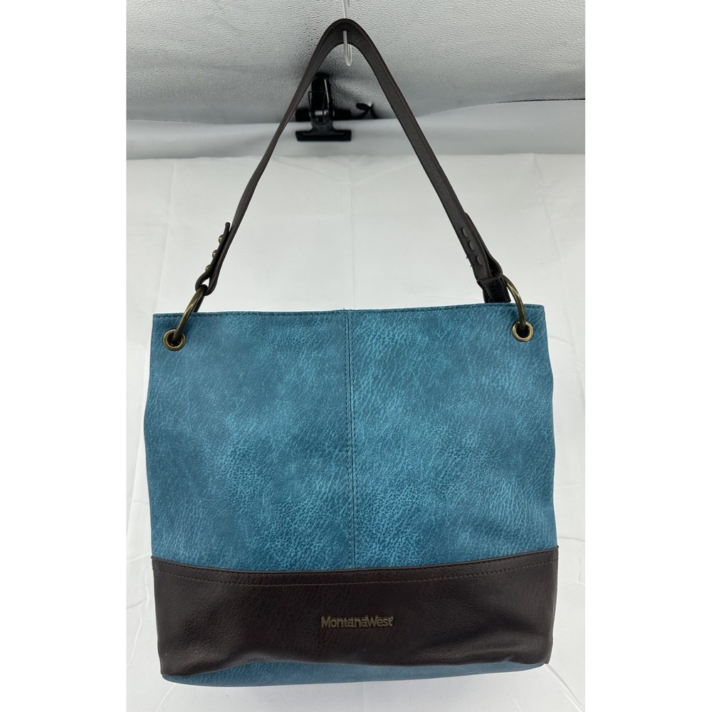 Montana West Hobo Handbag Turquoise & Brown Shoulder Purse‎ Zipper EUC Women's